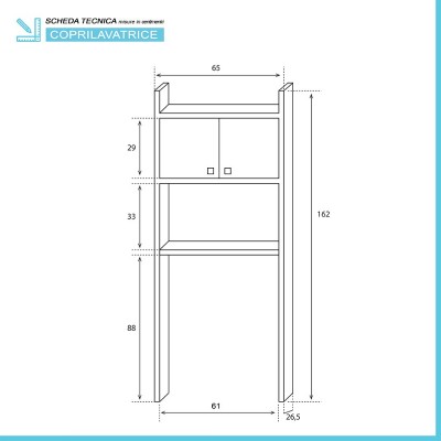 Scheda tecnica mobile sopra lavatrice in pvc bianco in kit di montaggio