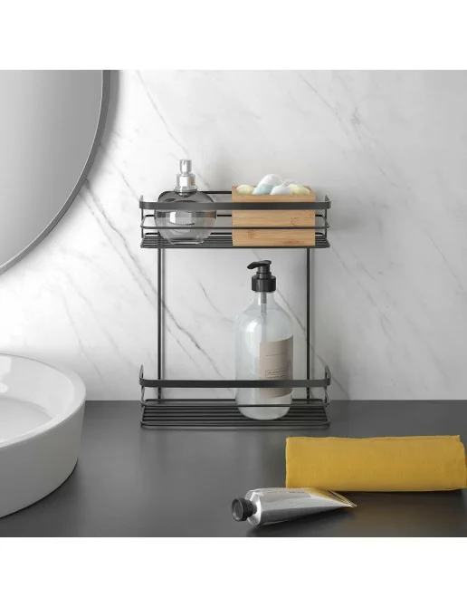 Mensola portaoggetti per asta doccia - Organizer per asta doccia - Supporto per mensola doccia regolabile - Diametro foro 24~25 mm - Nero | Leroy Merlin