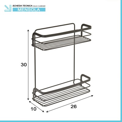 Scheda tecnica mensola per doccia rettangolare Origin Lava con 2 ripiani in acciaio nero