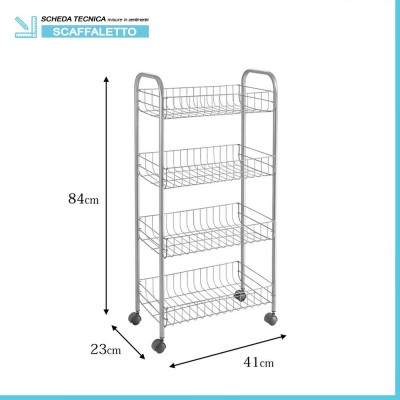 Scheda tecnica carrello con ruote e 4 ripiani in acciaio con Polytherm rame Ascona