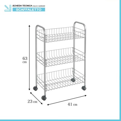 Scheda tecnica carrello con ruote e 3 ripiani in acciaio con Polytherm rame Lugano