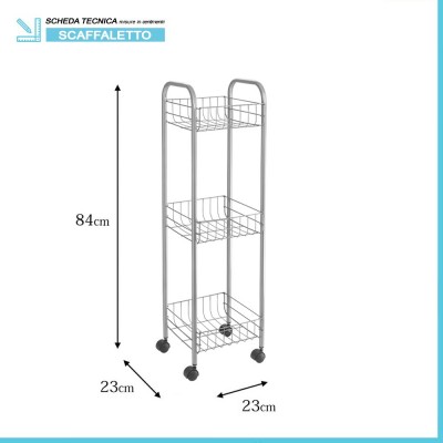 Scheda tecnica carrello porta tutto a 3 ripiani in acciaio con Polytherm argento Toronto