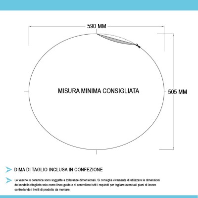 Dima inclusa nella confezione per adattare il lavabo Rak 63x53 cm a qualsiasi piano da incasso