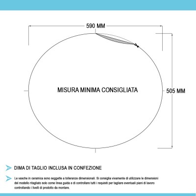 Dima inclusa nella confezione per adattare il lavabo Rak 63x53 cm a qualsiasi piano da incasso