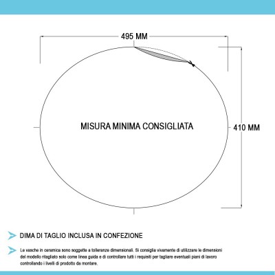 Dima inclusa nella confezione per adattare il lavabo Rak Jessica 53x43 cm a qualsiasi piano da incasso