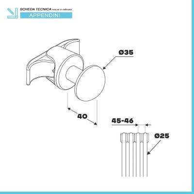 Scheda tecnica set appendini in ABS bianco serie smart per termosifone tubolare