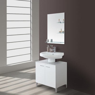 Mobile bagno copricolonna 70 cm bianco lucido con 2 ante e piedini cromati