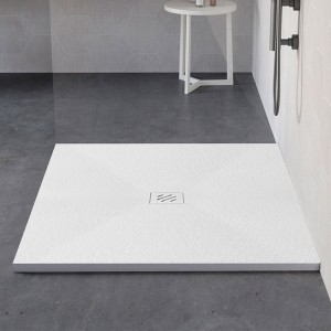 Piatto doccia filo pavimento 80x80 Arena in resina bianca con kit di scarico