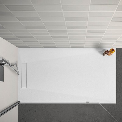 Piatto doccia filo pavimento 80x140 Plaza in resina bianca con kit di scarico