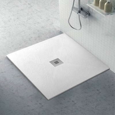 Piatto doccia filo pavimento Karen 90x90 in resina bianco pietra