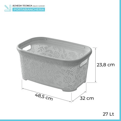 Scheda tecnica cestino portabiancheria moderno in plastica grigia con capienza 27 lt