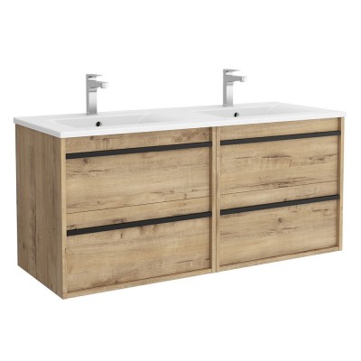 Mobile bagno doppio lavabo 120 cm Nilo rovere oak con 4 cassetti completo di 2 lavandini e 2 specchi a parete