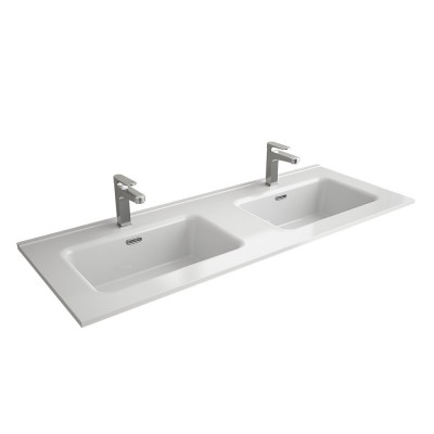 2 lavabi in ceramica bianca lucida della composizione bagno sospesa Nilo da 120 cm