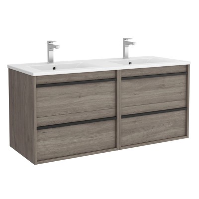 Mobile bagno doppio lavabo 120 cm Nilo rovere corteccia con 4 cassetti completo di 2 lavandini e 2 specchiere da parete