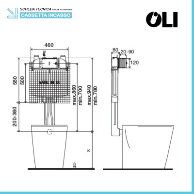 Scheda tecnica cassetta wc incasso Oli serie OLI74 Plus con sistema a doppio scarico 6/3 litri