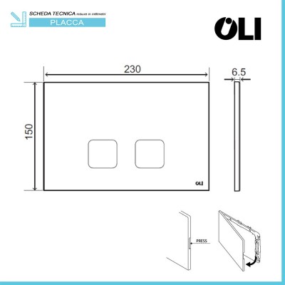 Scheda tecnica placca cassetta wc Oli serie Plain in abs nero opaco con finitura soft touch