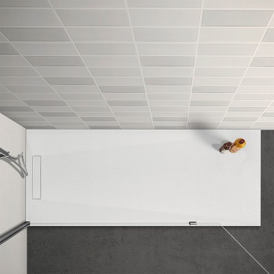Piatto doccia filo pavimento 90x160 Plaza in resina bianca con kit di scarico