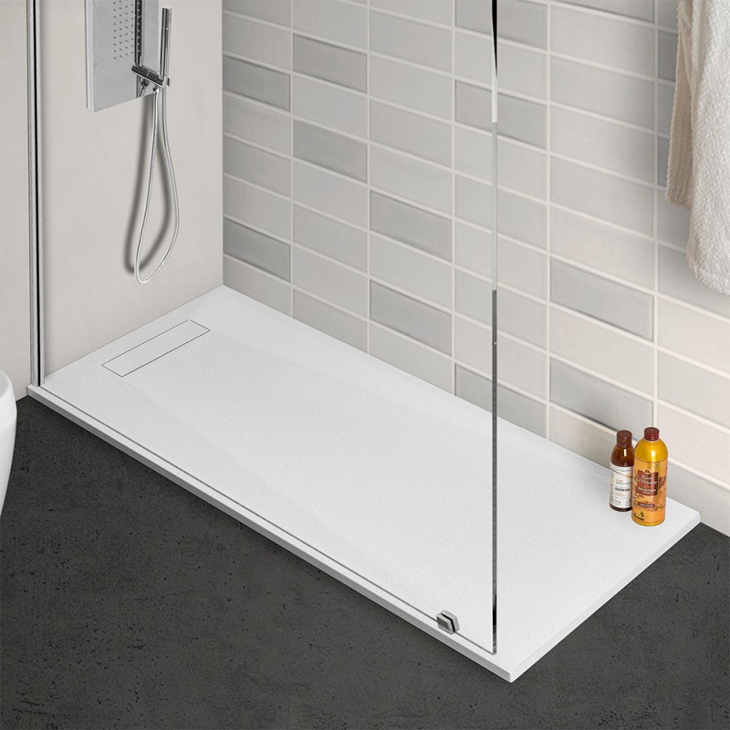 Piatto doccia 90x160 Bianco H.2.6 cm effetto pietra ardesia SMC in resina termoformata. 