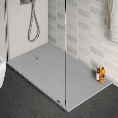 Piatto doccia in resina 80x140 Arena grigio completo di kit scarico