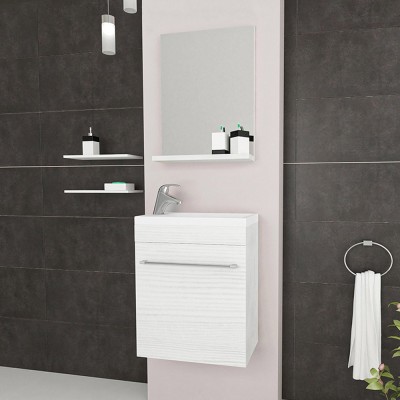 Mobile salvaspazio bagno 40 cm rovere bianco completo di specchio e lavabo