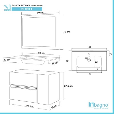 Scheda tecnica mobile bagno effetto eietra beige da 90 cm sospeso