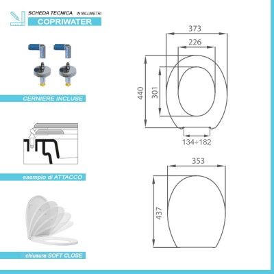 Scheda tecnica copriasse wc dedicato Nero Ceramica serie Iceberg con chiusura rallentata e sgancio rapido