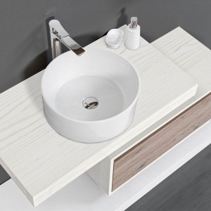 Mensola per lavabo da appoggio 90 cm in legno nobilitato con finitura pino bianco