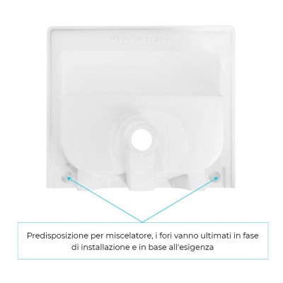 Predisposizione per miscelatore della vaschetta lavapanni con strofinatoio integrato in ceramica bianca lucida 60x50 cm