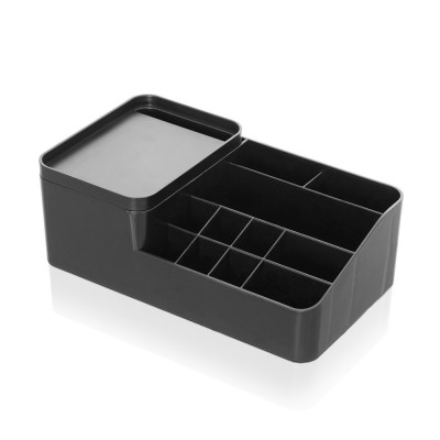 Porta trucchi bagno in plastica nera con 11 scompartimenti e box con coperchio