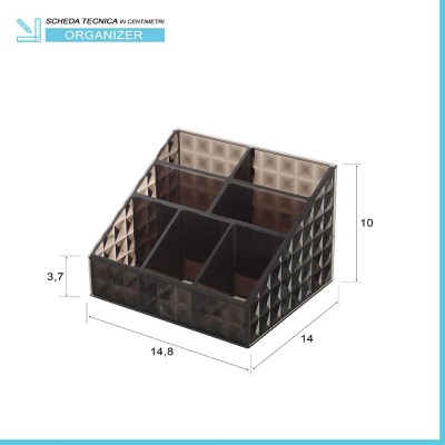 Scheda tecnica porta trucchi organizer in plastica nero fumè con 7 scomparti