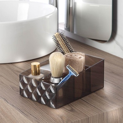 Porta trucchi bagno in plastica nero fumè con 4 scompartimenti