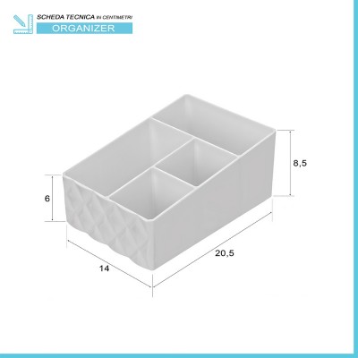 Organizer porta trucchi e cosmetici in plastica trasparente con 4 scomparti