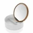 Porta trucchi da bagno tondo in plastica bianca e bamboo completo di specchio