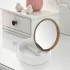 Organizer porta trucchi tondo in plastica bianca completo di specchio con dettagli in legno di bamboo