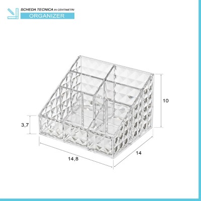 Scheda tecnica porta trucchi organizer in plastica trasparente con 7 scomparti