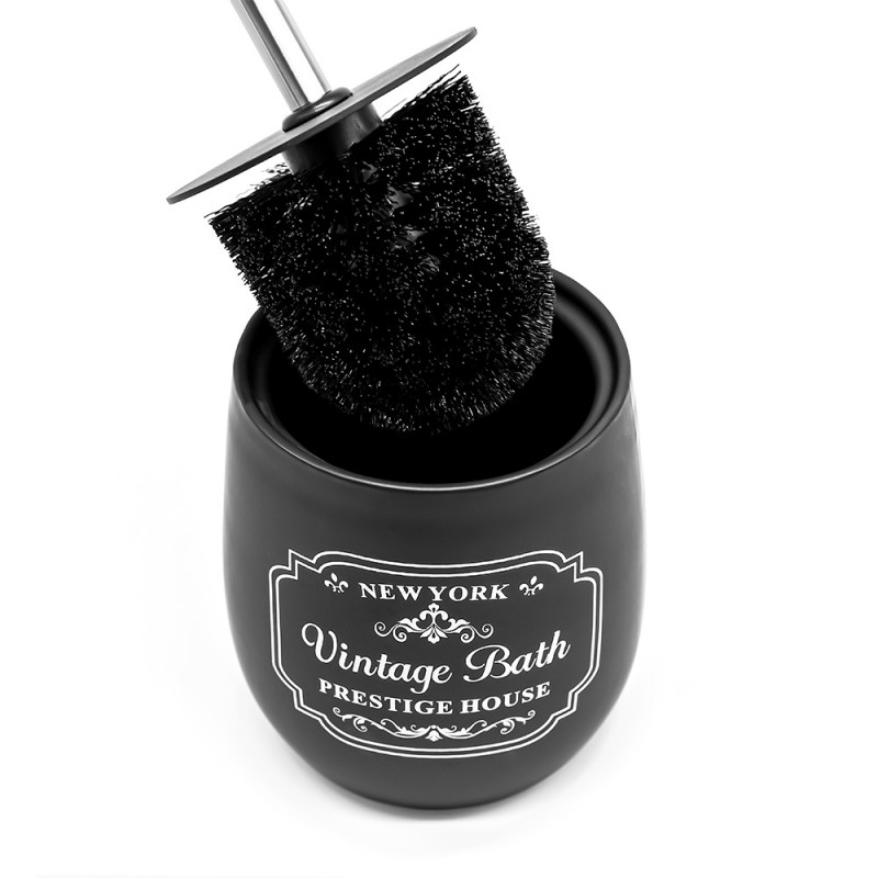 Set Accessori Bagno In Ceramica Bianca E Nera - Stile Vintage Con Dispenser Sapone E Portaspazzolini