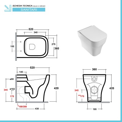 Scheda tecnica wc filo muro traslato Olympia serie Synthesis