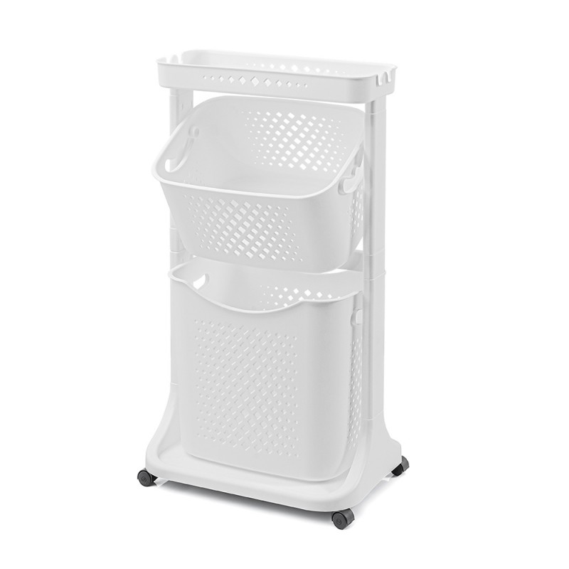 Carrello porta oggetti con 4 ruote regolabili bianco in kit di montaggio Carrello porta biancheria con 4 ruote regolabili bianco in kit di montaggio
