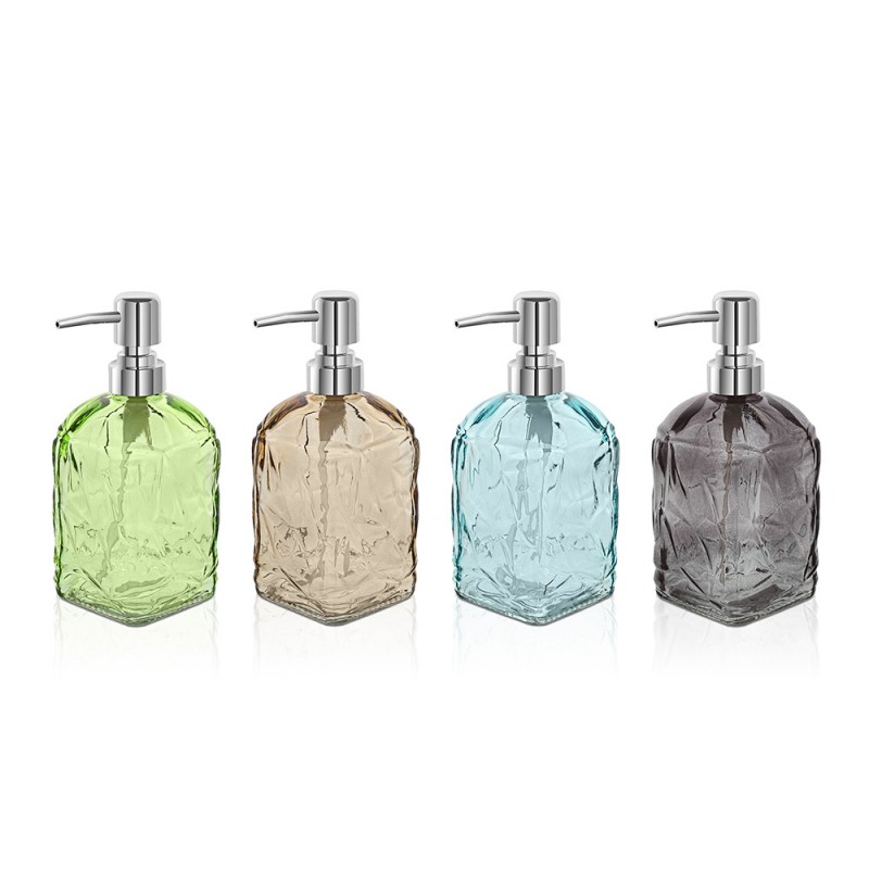 Set 4 pezzi dispenser porta sapone liquido in vetro colorato con capienza 400 ml