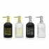 Set dosatore sapone liquido moderno in vetro colorato con stampe a contrasto