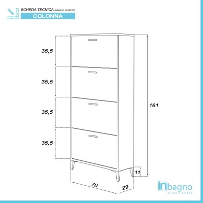 Scheda tecnica mobile scarpiera larice 70x29 cm con ante a ribalta
