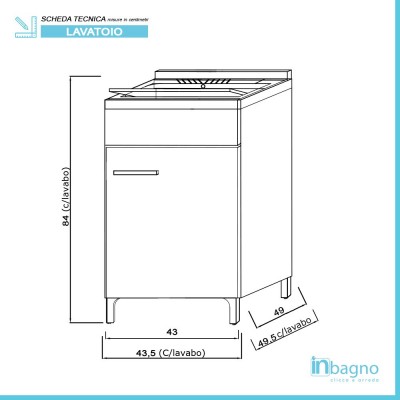 Scheda tecnica mobile lavanderia con lavabo 45x50 cm 1 anta larice