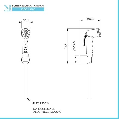 Scheda tecnica doccetta igienica bianca con flessibile 120 cm completa di supporto e tasselli