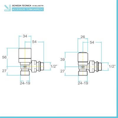 Scheda tecnica kit valvola termostatica e detentore cromo con raccordo rame 14 mm