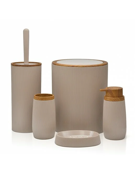 Set Scopino E Supporto Per WC Superio: Design A Costine, Colore Tortora, Plastica Resistente E Robusta, Accessorio Bagno - 3