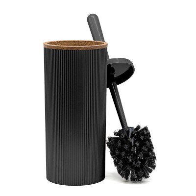 Portascopino wc serie Blob in plastica liscia nera con dettagli effetto legno