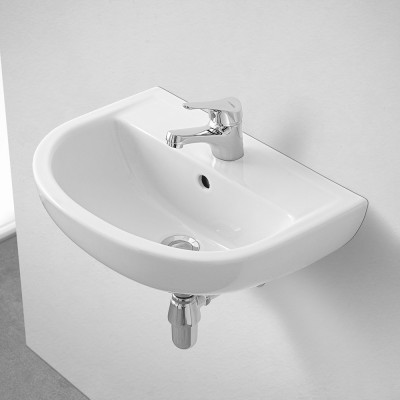 Lavandino bagno sospeso 55 cm in ceramica bianca lucida salvaspazio