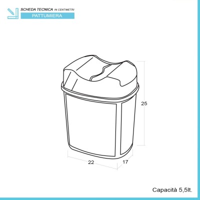 Scheda tecnica pattumiera bagno in plastica tortora con doppio coperchio basculante