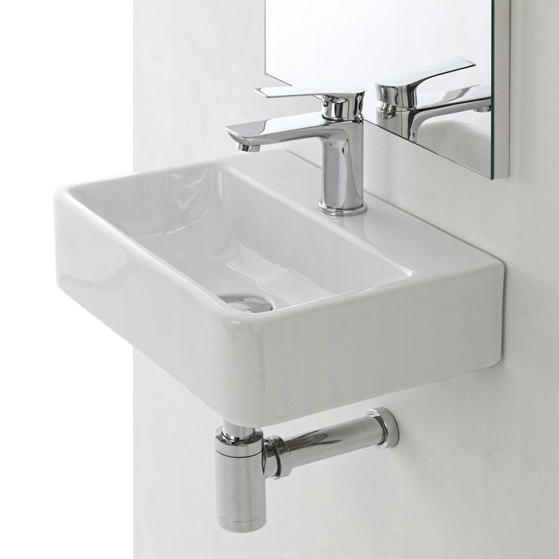 Lavabo Sospeso In Ceramica Bianco - 51x22cm, Con Troppopieno, Per Bagno Ospiti O Piccoli Spazi - Foto 6