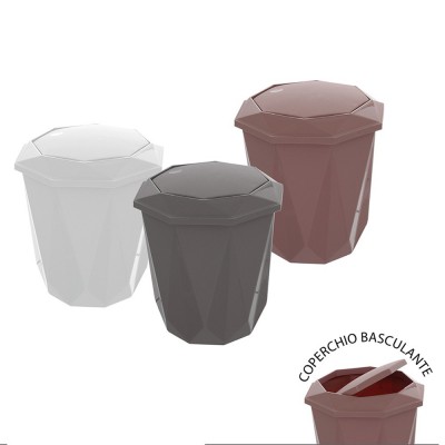 Cestino porta rifiuti da 5,5 litri in plastica con coperchio basculante disponibile in 3 diverse colorazioni